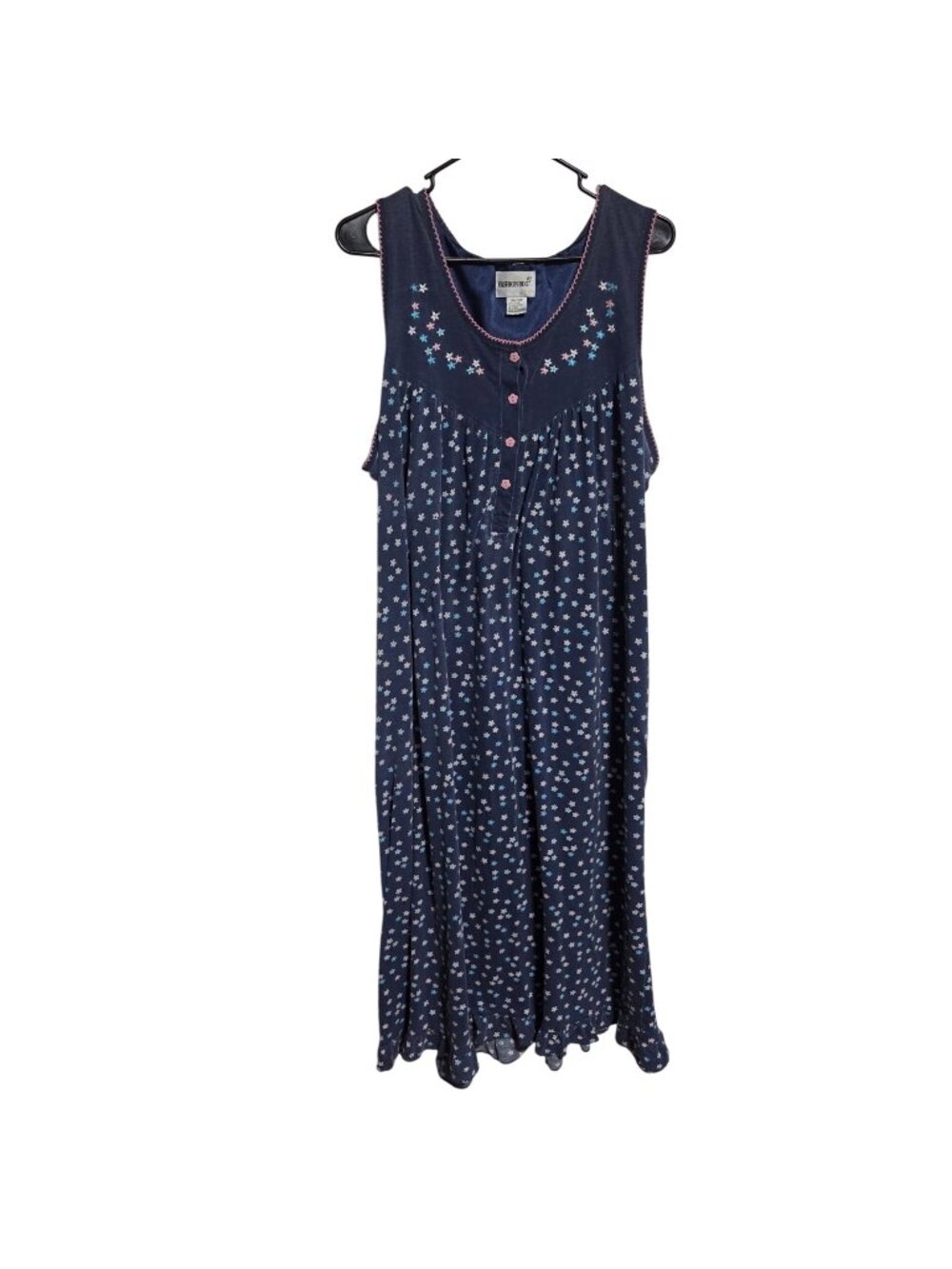 Fashion Bug Nightgown Plus Size 18W 20W Sleeveless Navy Floral Pajamas Sleepwear